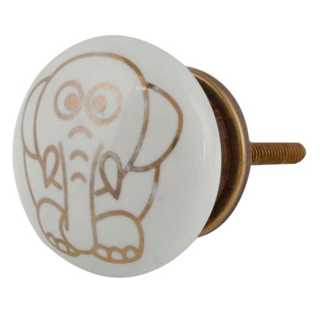 Golden Jumbo Elephant Pattern Ceramic Cabinet Knobs